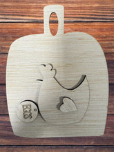 Load image into Gallery viewer, Prim cutting board with chicken and fresh egg  tag #892
