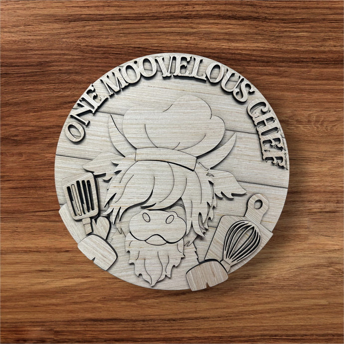 Highland cow chef Door hanger.